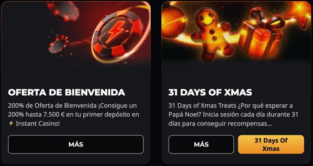 Todos los bonos y promociones disponibles Instant Casino